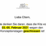 Erinnerung: Schließtage wegen den Konzeptionstagen